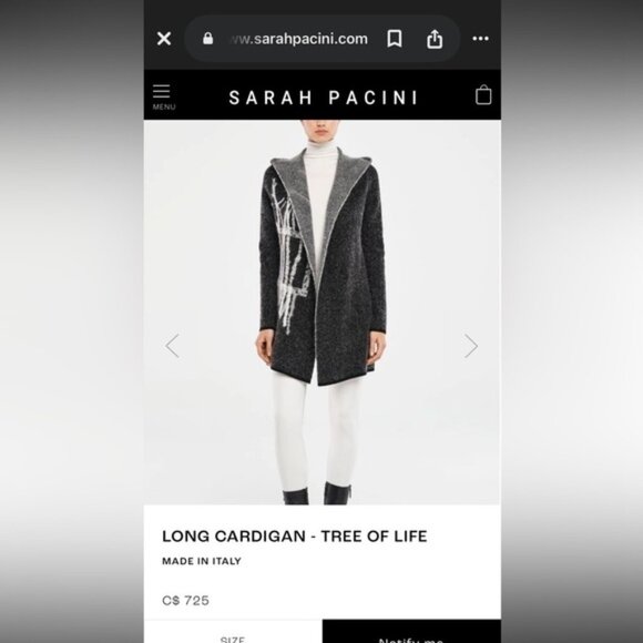 Sarah Pacini LONG CARDIGAN - TREE OF LIFE Dark Gray Hooded Cardigan - Picture 2 of 12